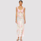 Women's V-Neck Lace Floral Print Midi Dress