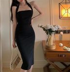 Retro Inspired Dress For Women With Patchwork Stitching Details In Black