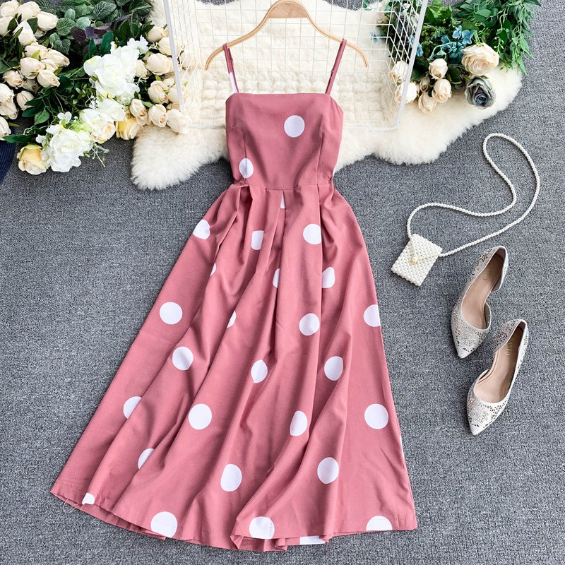 Vintage Polka Dot Summer Dress With Straps A Line