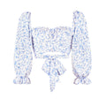 Square Neck Long Sleeve Street Style Top With Tie Print And Three Dimensional Pattern