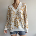 Cozy Relaxed Woolen Long Sleeve Top With V Neck