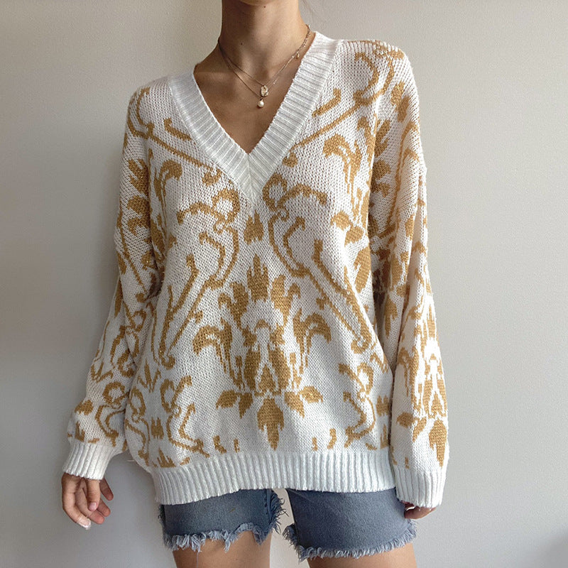 Cozy Relaxed Woolen Long Sleeve Top With V Neck