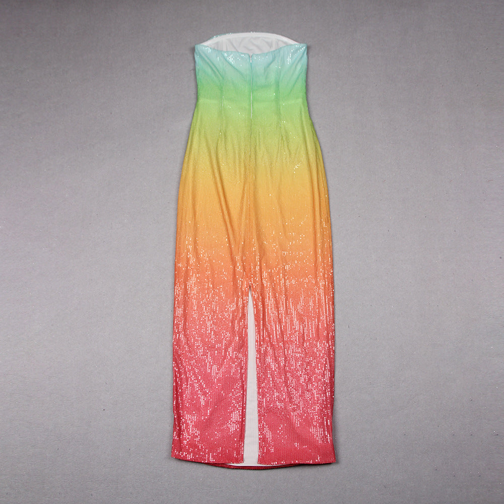 Gradient Tube Top Dress With High Waist Sleeveless Midi