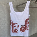 Graphic Print Sleeveless Top In White