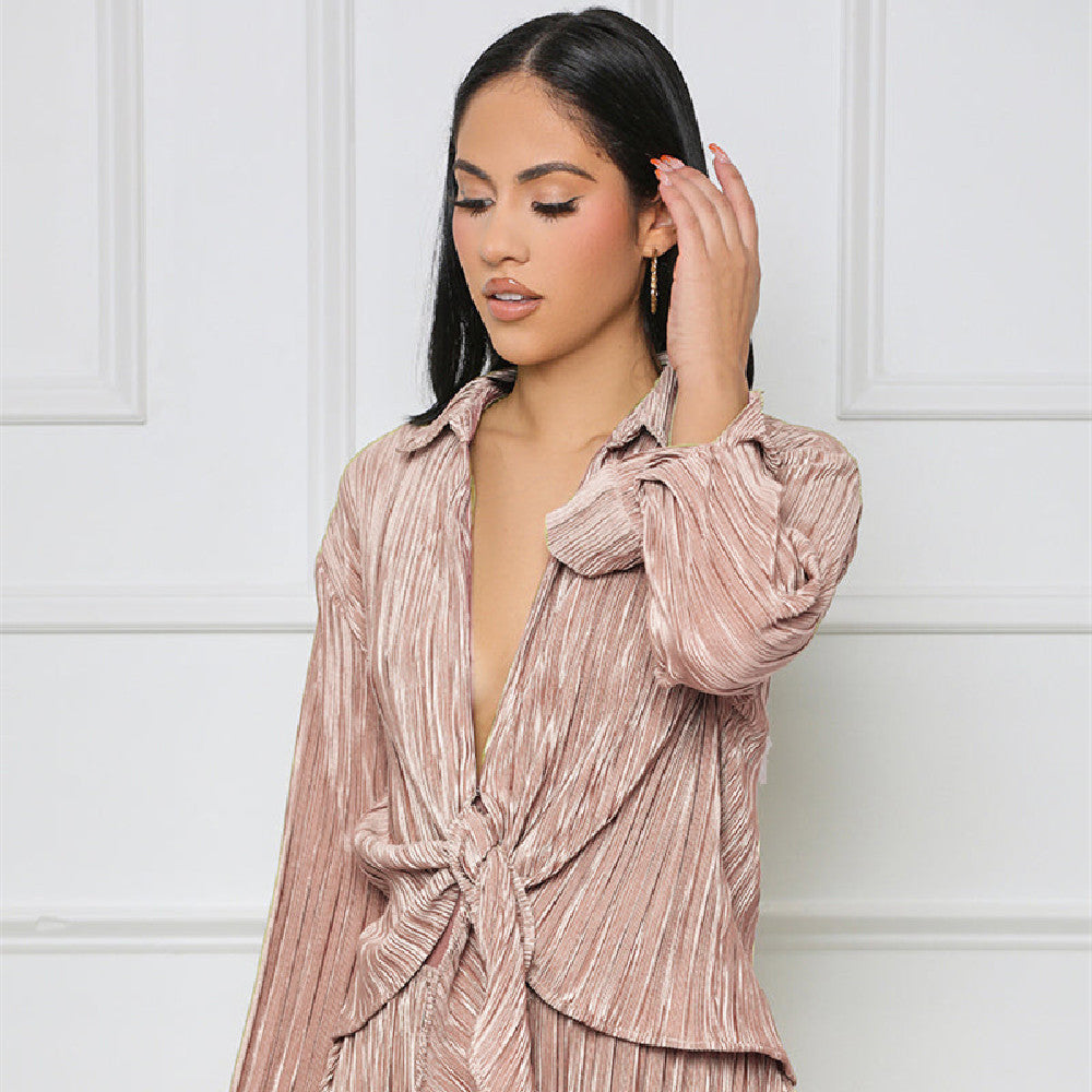 Two Piece Pleated Shorts Set