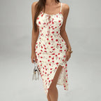Floral Midi Dress With High-Waist And Split Hem