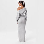Slim Off-Shoulder Knitted Bodycon Long Sleeve Maxi Dress