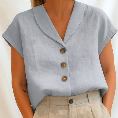 Airy Cotton Linen Button Top Sleeveless Loose-Fit Chic Blouse