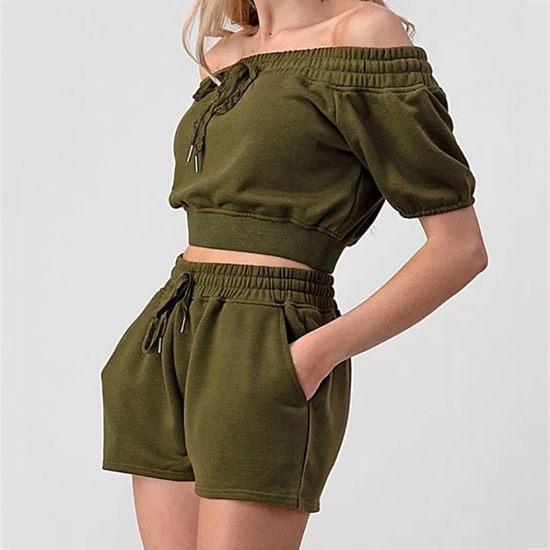 Neck Tie Top With Shorts Two Piece Set