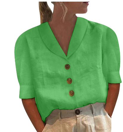 Airy Cotton Linen Button Top Sleeveless Loose-Fit Chic Blouse