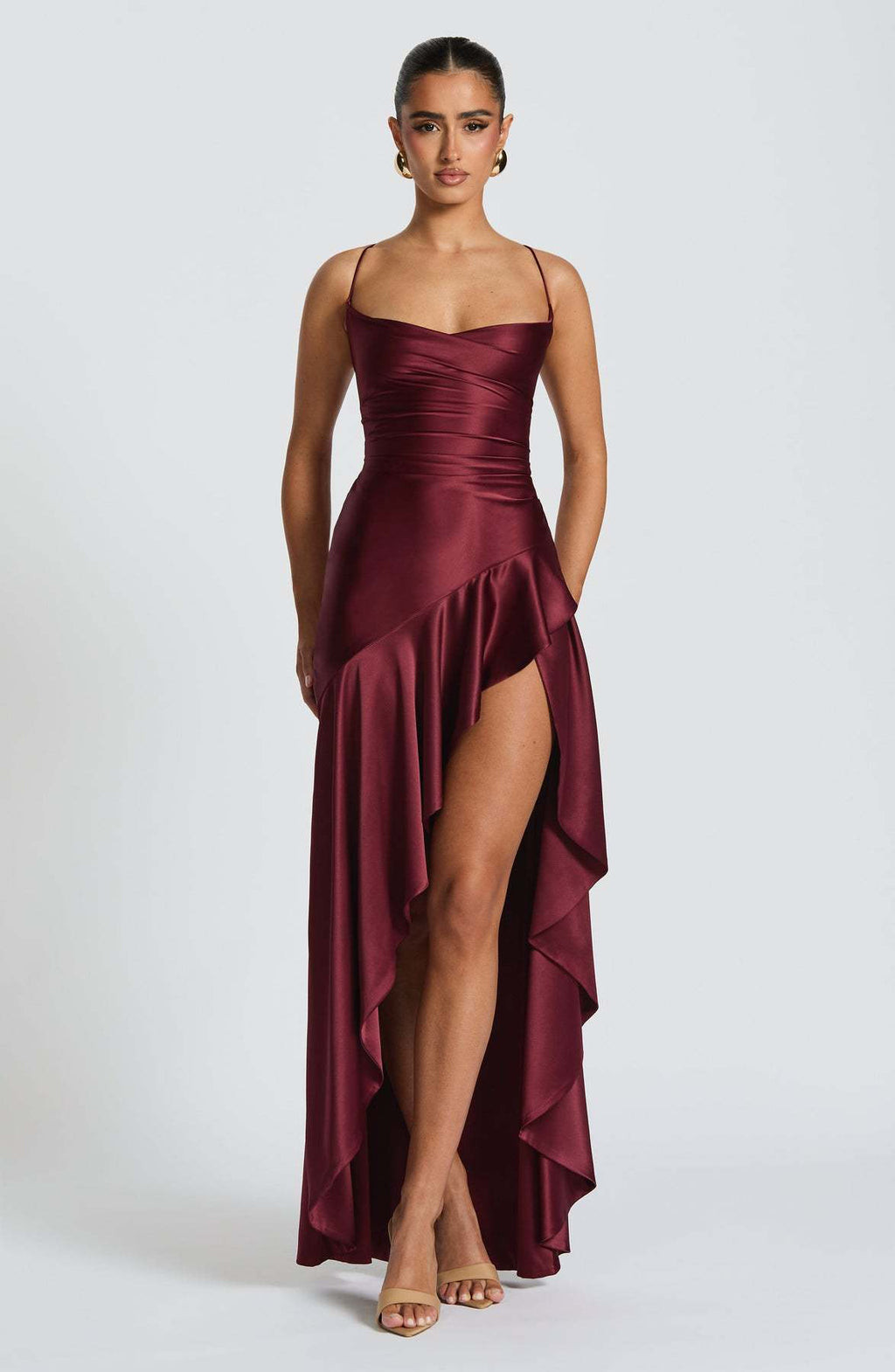 Women's Backless Ruffle Maxi Dress High Waist Split Evening Party