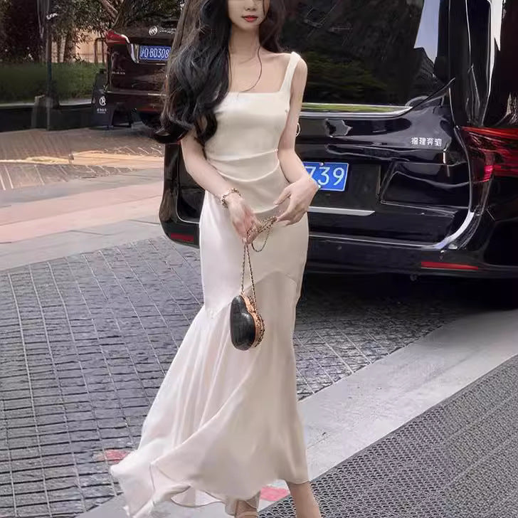 Beige Fishtail Sling Dress