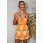 Floral Print Summer Dress With A Line Skirt Slotted Collar Regular Sleeves