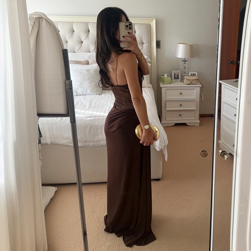 Sheer Lace Elegant Maxi Dress Sleeveless Backless