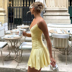 Women's V-Neck Ruffled Mini Dress - Y2K Slim Fit Sleeveless