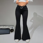 Chic High Waist Pants With Heart Buckle Detail In Black