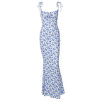 Women's Floral Print V-Neck Backless Fishtail Maxi Dress