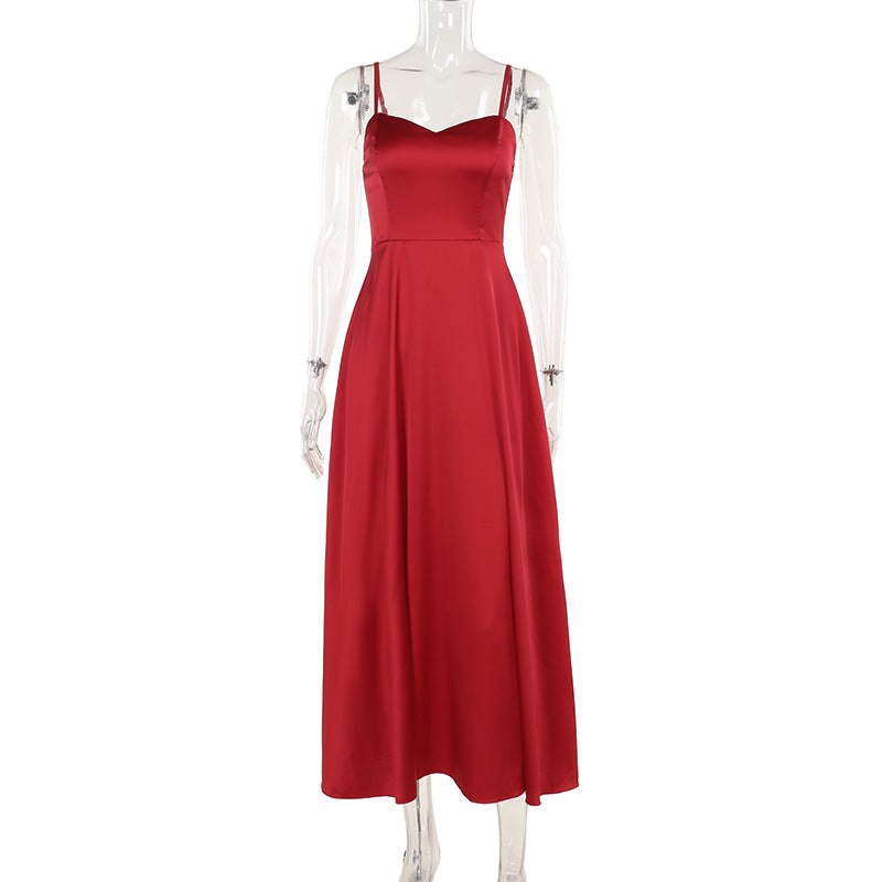 Satin Strap Dress With High Waist