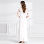 Milky White Off Shoulder Dress With Ruffled Sleeves Long Skirt