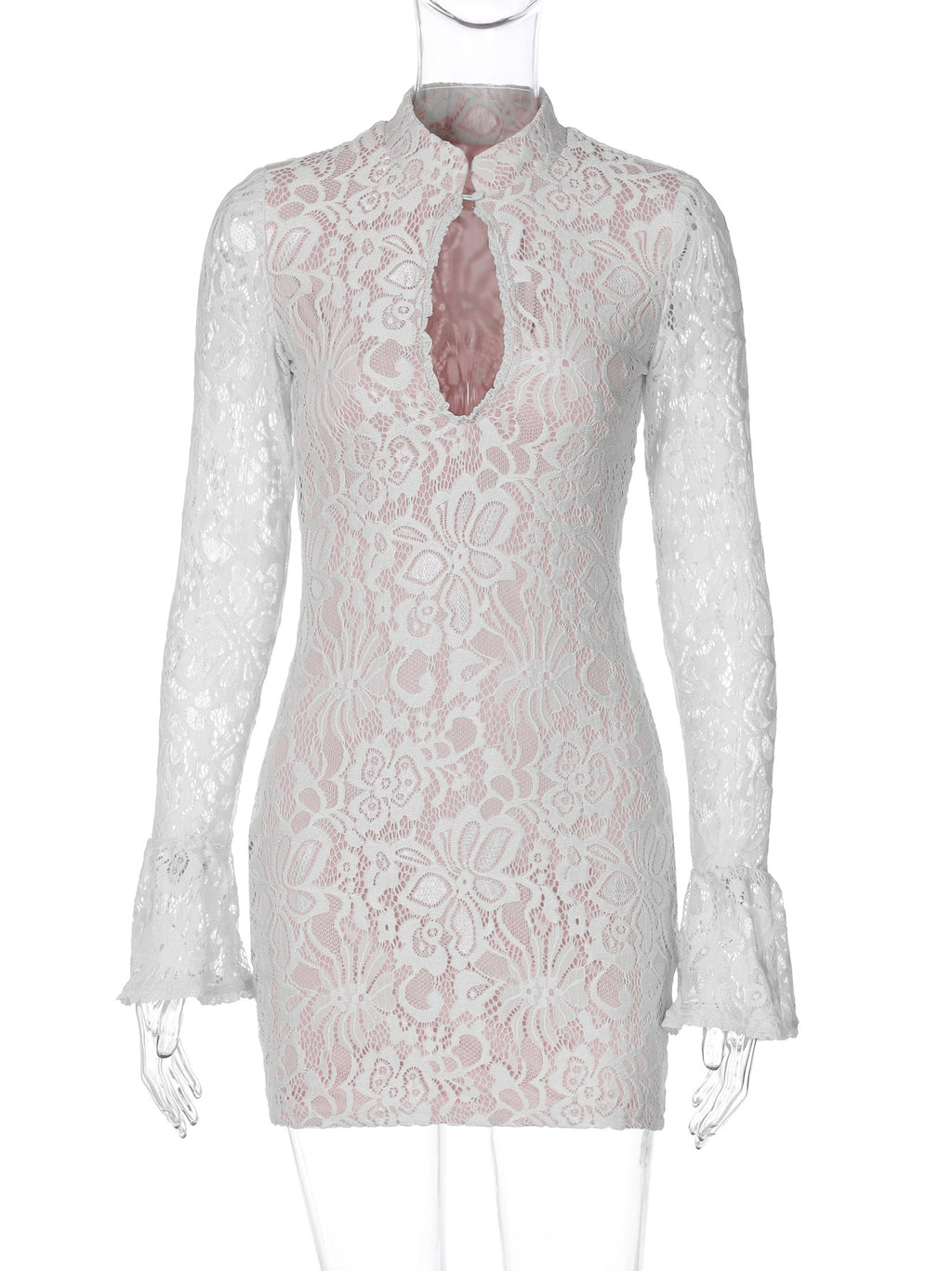 Lace Cutout Dress With High Waist And Button Details Midi Length