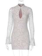 Lace Cutout Dress With High Waist And Button Details Midi Length