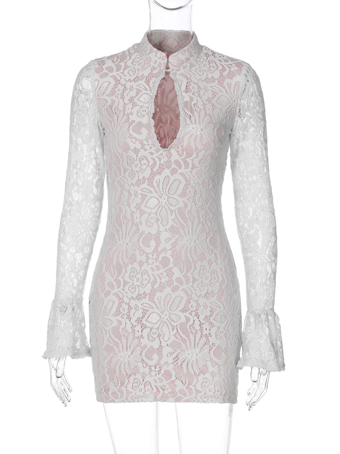 Lace Cutout Dress With High Waist And Button Details Midi Length