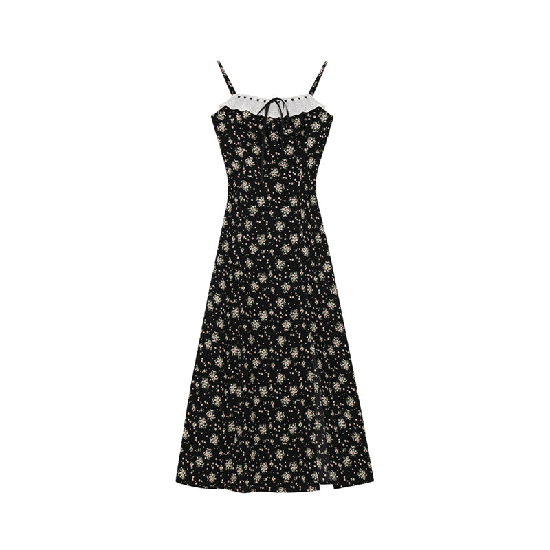 Black Floral Summer Dress With French Slit