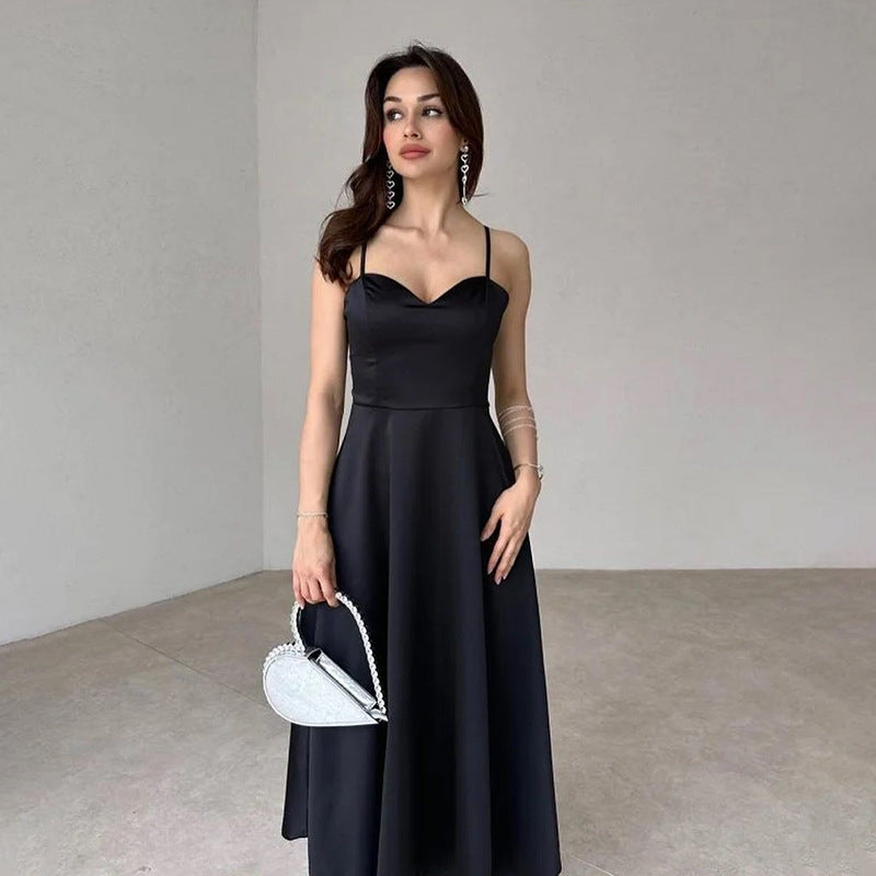 Satin Strap Dress With High Waist