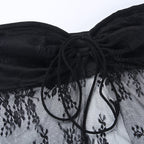 Sheer Knitted Tube Top With Lace And Hollowout Details