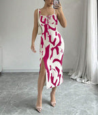 Summer Printed Mid-Length Split Dress High Waist Slim Fit