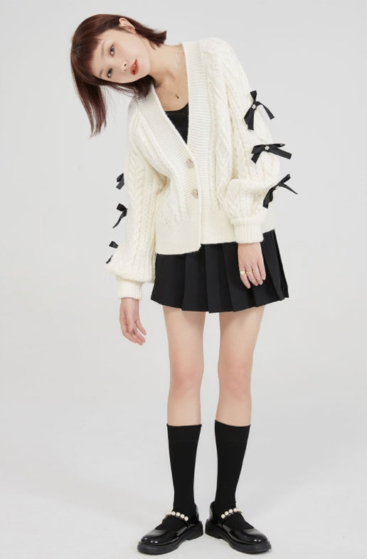 Cozy Bowknot Knitted Cardigan With Vneck