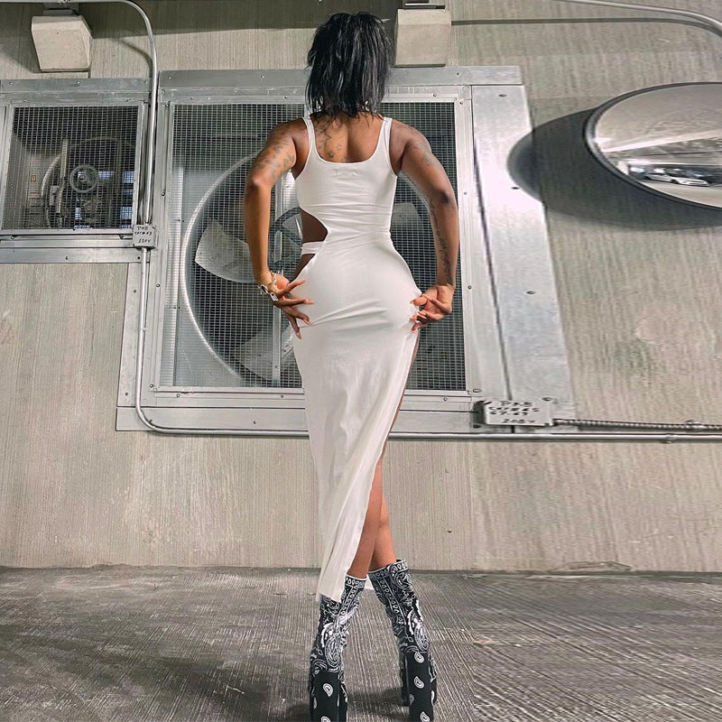 Hollow Out Suspender Dress With Spliced Details