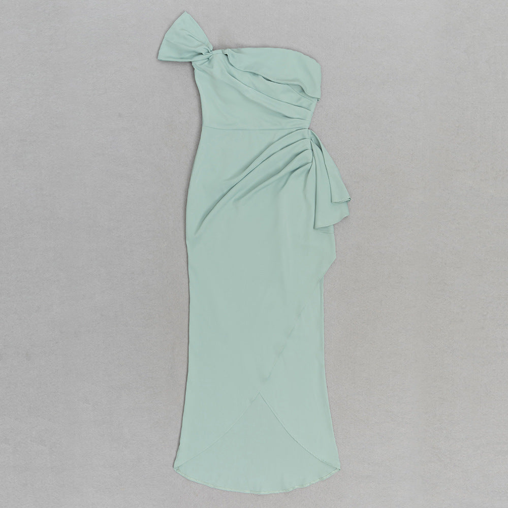 Emerald One Shoulder Dress With Elegant Silhouette