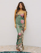 Y2K Slim Floral Print Slip Dress  Maxi
