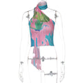 Colorful Halter Backless Top With 3D Printed Pattern