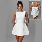 Women's Pearl Bow Backless A-Line Dress