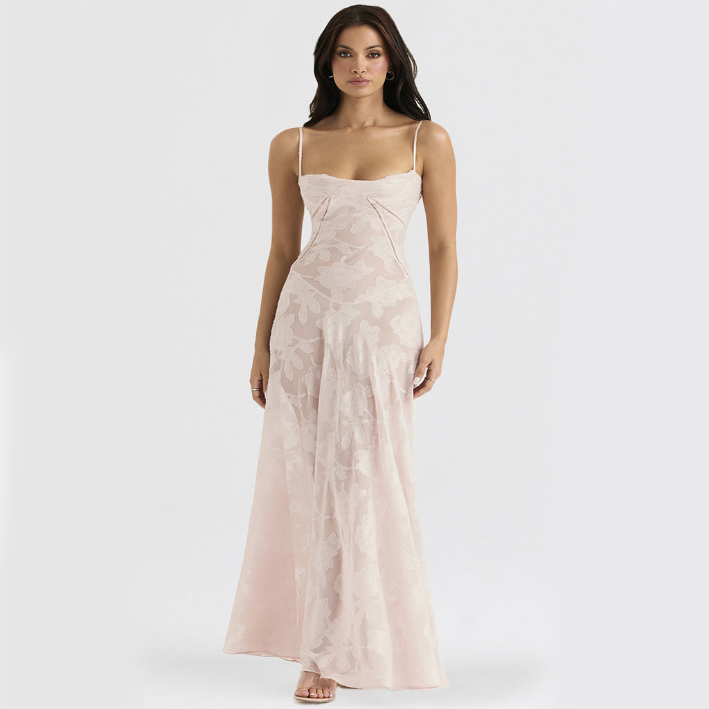 Sexy Flowers Slim Back Lace-up Long Dress