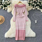 Elegant Slim-fit Sheath Stripes Knitted Dress