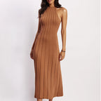 Knit Pleated Dress For Women With Three Dimensional Texture And High Waist