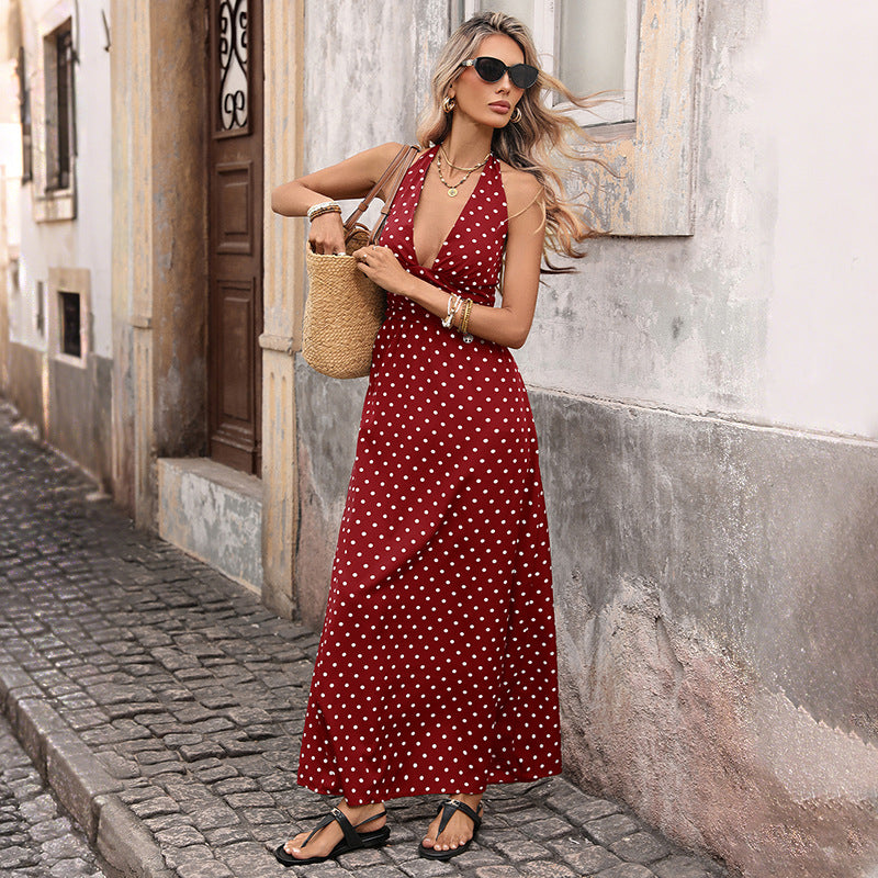 A-Line Elegant Vintage Slim V-neck Long Dress