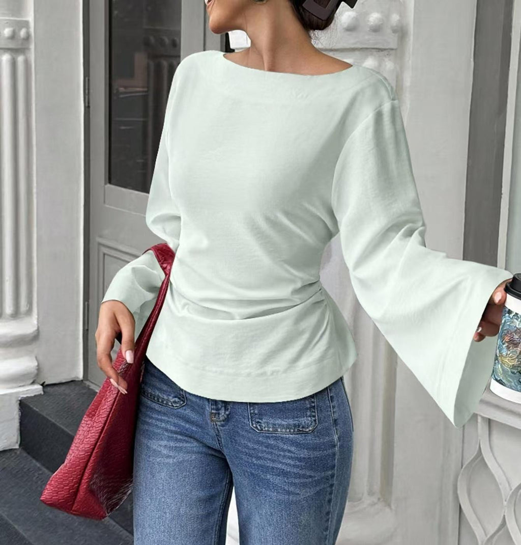 Chic Flared Long Sleeve Pullover In Black Slim Fit