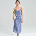 Spaghetti Strap Floral Print Dress In Gray And Blue With Long A Line
