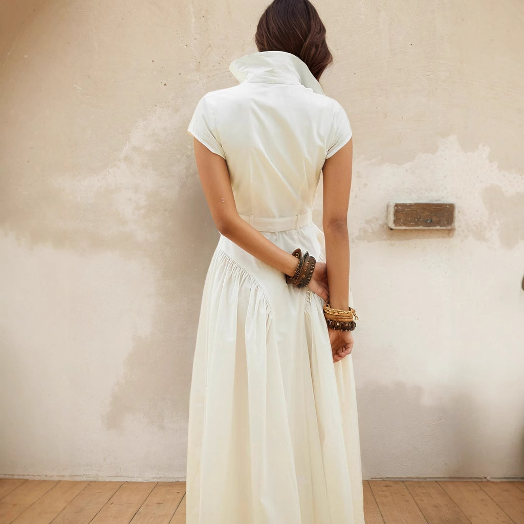 Elegant Maxi Dress With High Waist Button Detailing A Line