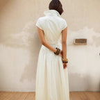 Elegant Maxi Dress With High Waist Button Detailing A Line