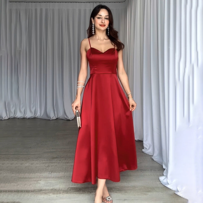 Satin Strap Dress With High Waist