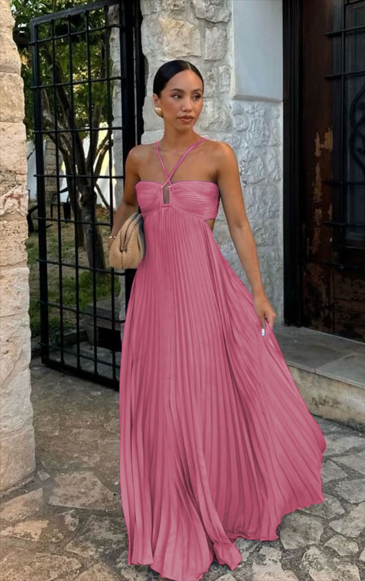 Pleated Sleeveless Sling Dress
